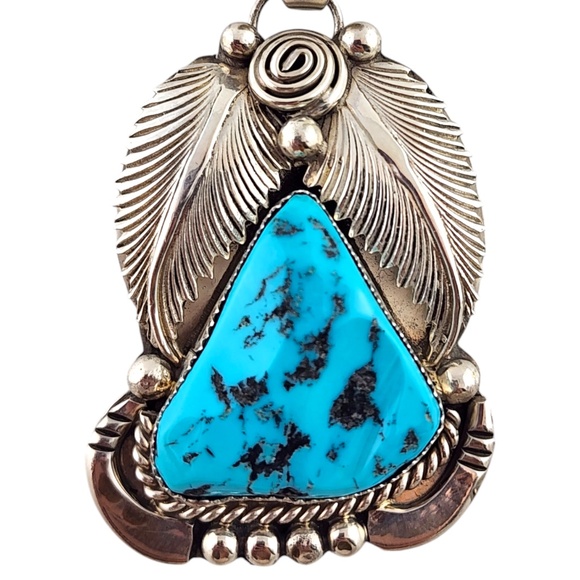 Daniel Etsitty Sterling Silver Navajo Turquoise Pendant #20088 - Picture 1 of 7